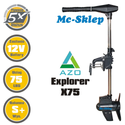 Silnik do łodzi elektryczny AZO Explorer X75 75Lbs MAX 12V (SHORT+) LED bezszczotkowy nowość 2026!!!